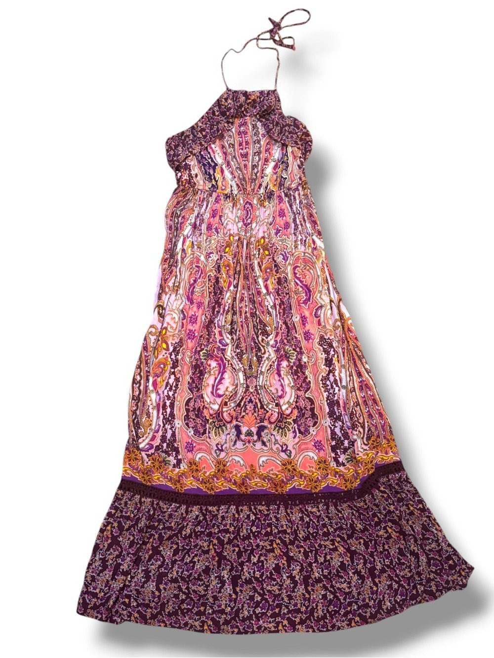 Mi Ami Francesca Paisley Halter Boho Maxi Dress Festival Hippie Large - Picture 2 of 9